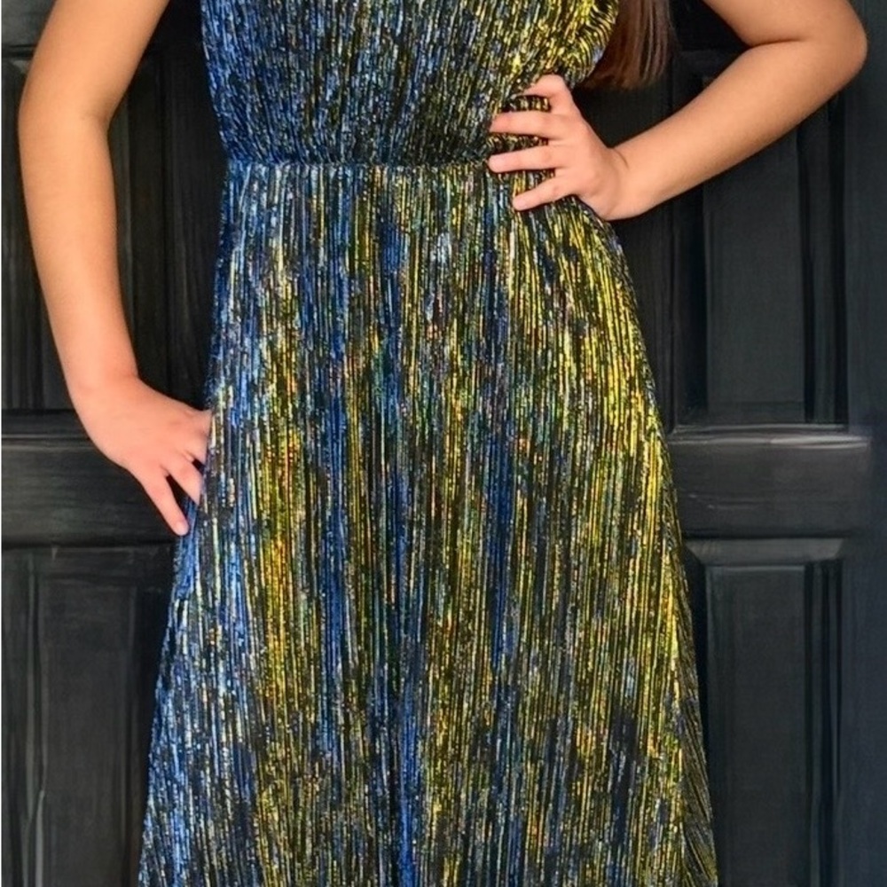 Sam Edelman Black , Blue & Gold Maxi Dress  Women’s Size 8